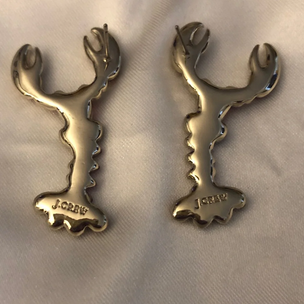 J. Crew Factory Silver Tone & Red Crystal Encrusted Lobster Drop Earrings NWT